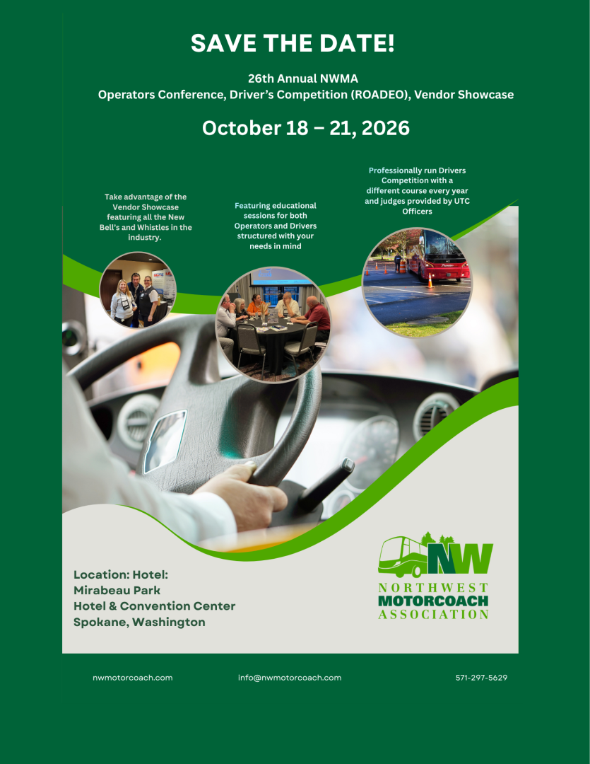 26th  Annual NWMA Annual  Operators Conference, Driver’s Competition (ROADEO), Vendor Showcase  October 18 – 21, 2026  Mirabeau Park Hotel & Convention Center 1100 N Sulivan Rd, Spokane, Washington